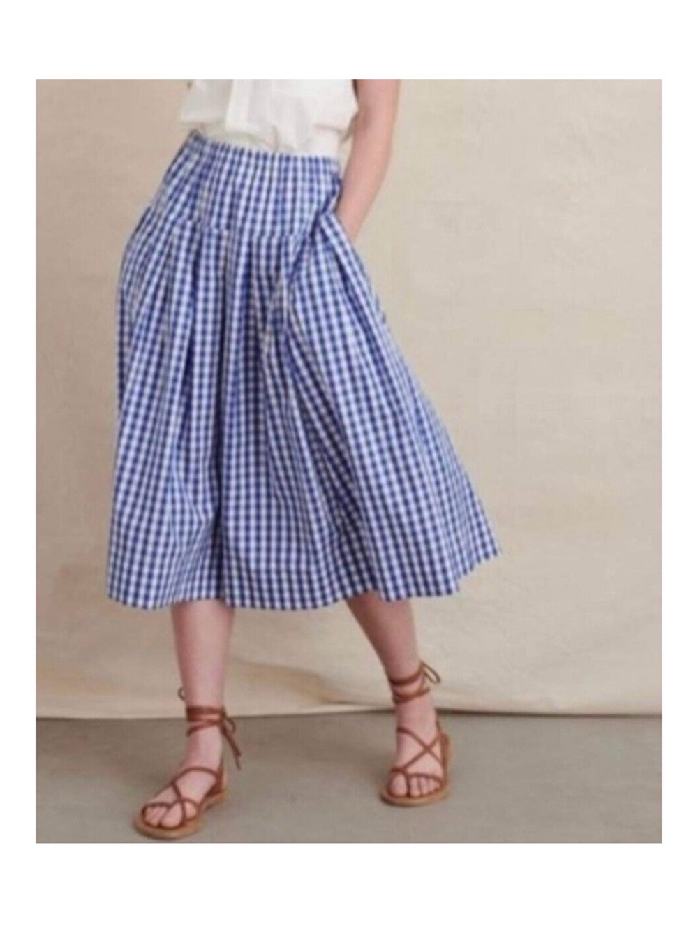 Alex Mills Blue Gingham Check A-Line Pull On Skirt Size XS